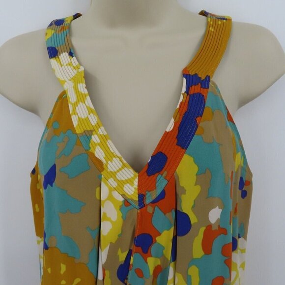 Diane von Furstenberg Womens 4 Falyn Beige Yellow Blue Silk Flowy Tank Top Shirt - Picture 2 of 8